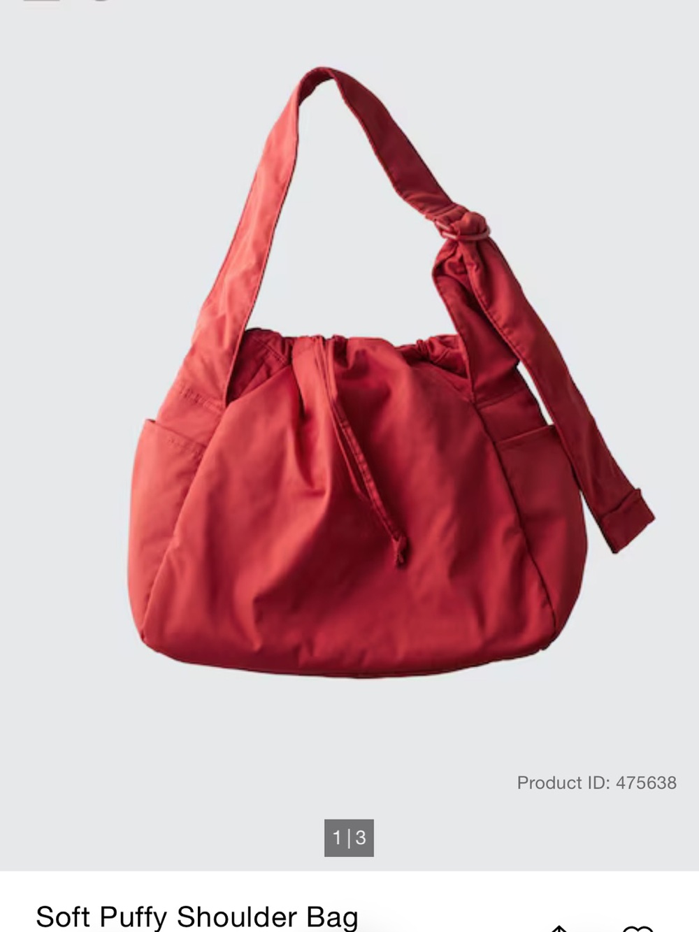 Uniqlo Coral-Red Puffy Drawstring Shoulder Tote